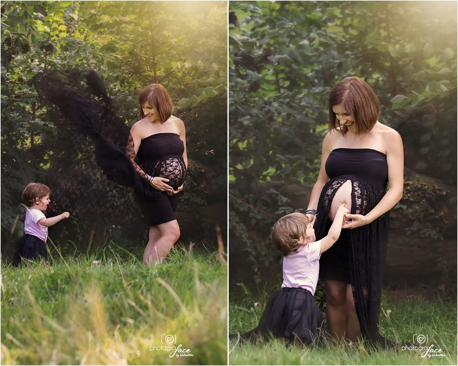 Pregnant mum and daughter in the park