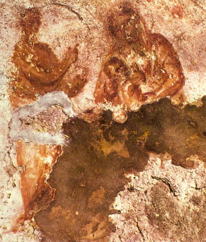 Ancient fresco from Catacomb of Priscilla showing Mary nursing Jesus from 3rd century Rome