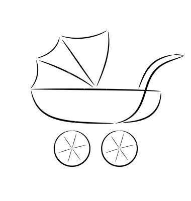 Cartoon silhouette of a pram - must have baby products