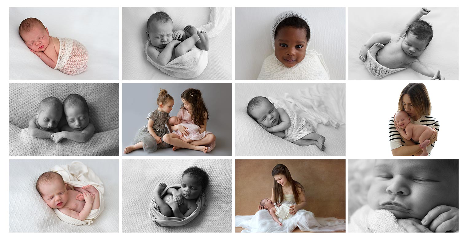 collage of newborn photos - newborn photographer london