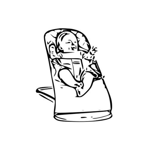 Black and white drawing of a baby bouncer: must-have-baby-product