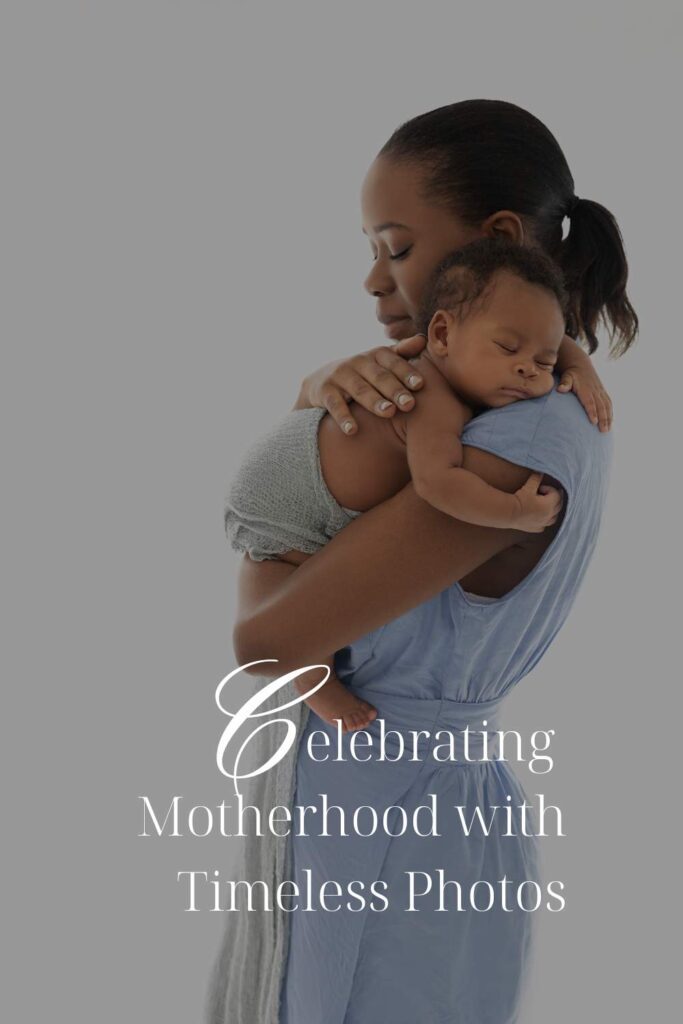 Mother lovingly holding her newborn baby during a maternity and newborn photoshoot in London. Celebrating Motherhood with Timeless Photos