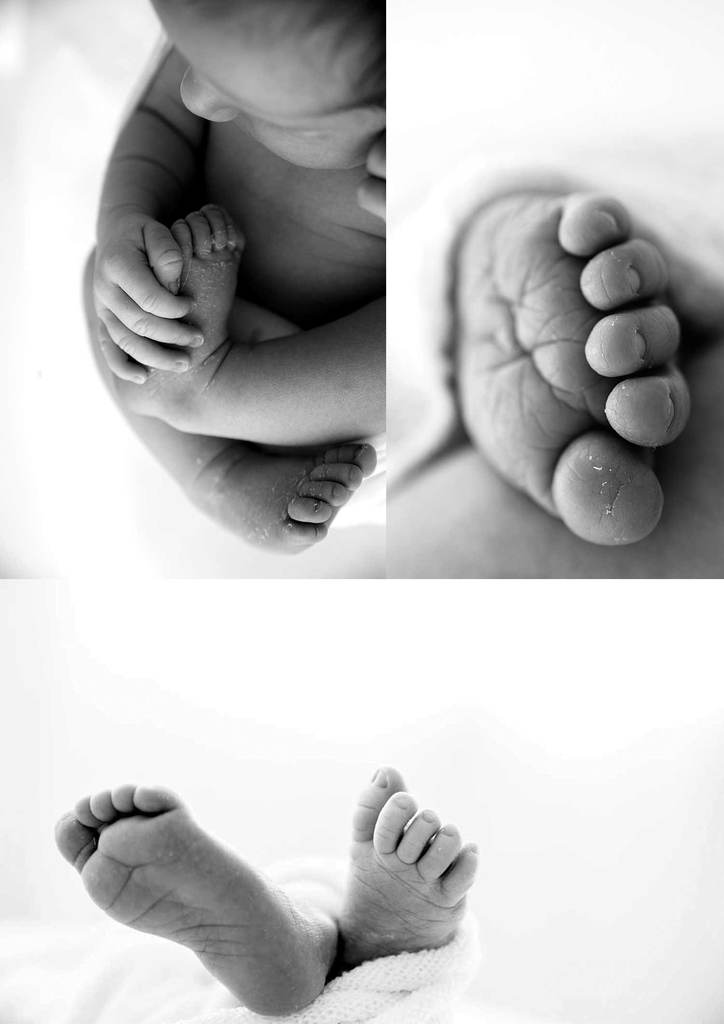 black and while photos of newborn feet and toes
