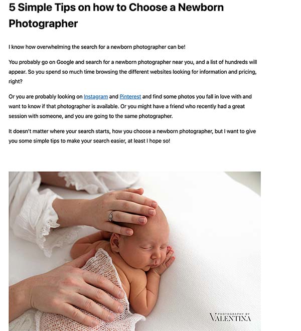 blog post with tips to choose a newborn photographer