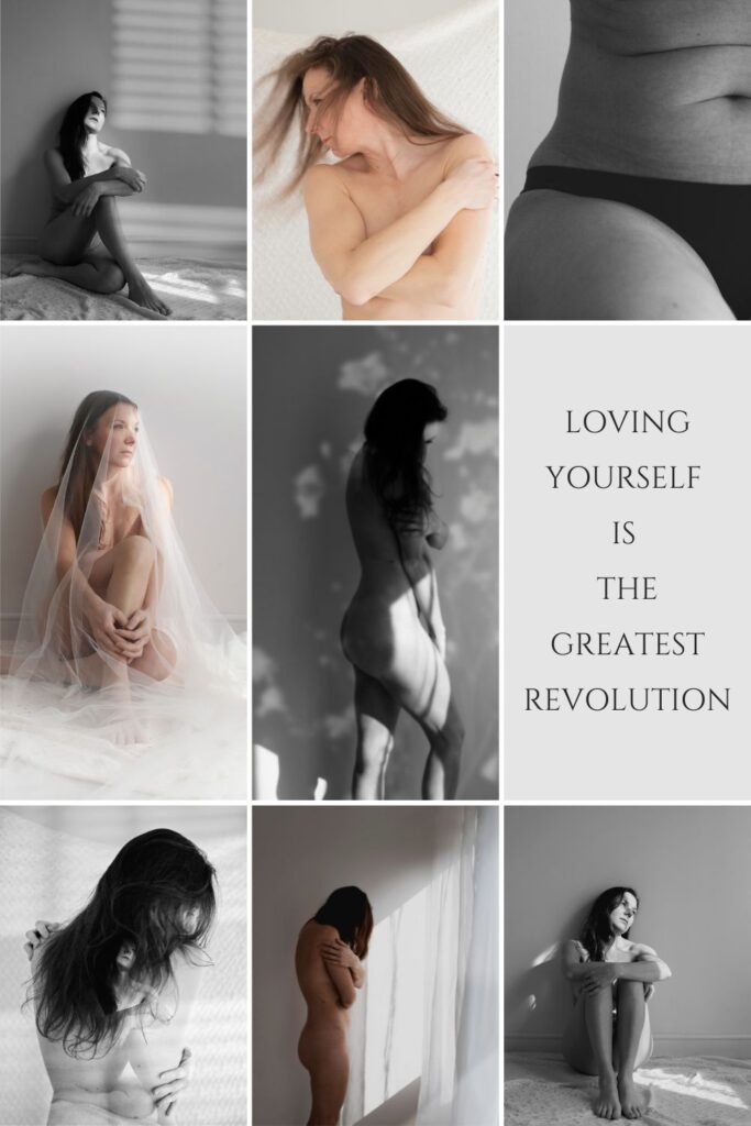 Collage of self-portraits on body positivity. 