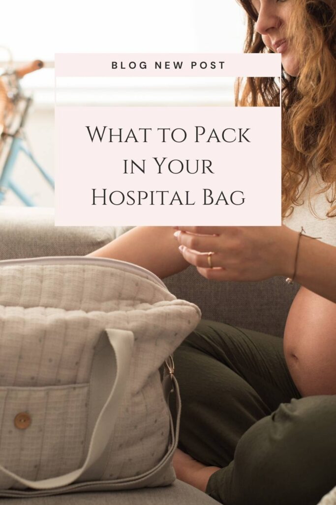 graphic for the blog post. Photo of pregnant mum preparing her hospital bag and title of the post "Preparing for the Big Day: What to Pack in Your Hospital Bag"