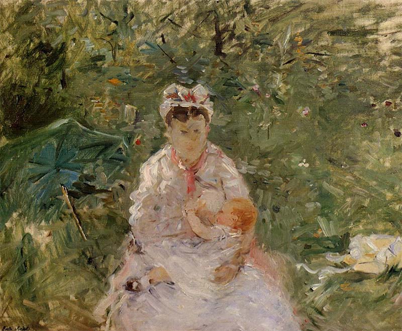 The Wet Nurse Angele feeding Julie Manet painting by Berthe Morisot from 1880 showing breastfeeding in art history
