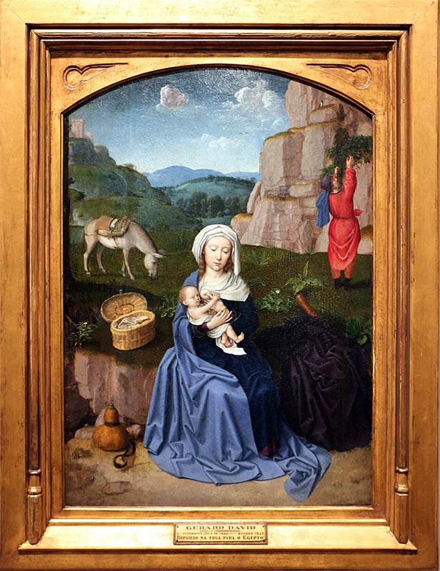 Rest During the Flight to Egypt by Gerard David showing Mary breastfeeding Jesus while fleeing to Egypt- breastfeeding in art history